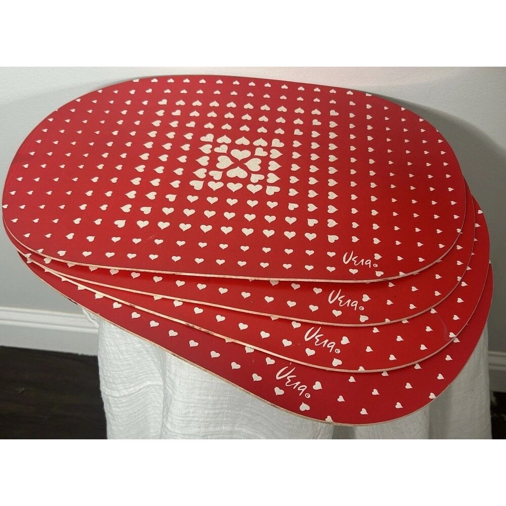 Vintage Vera Neumann Placemats Red Hearts Set 4 Mid Century MCM Brady Bunch